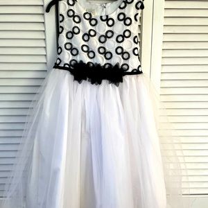 Girls black and white organza and tulle fancy dress